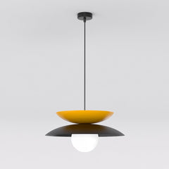 Suspension Nagoya noire et orange, verre blanc