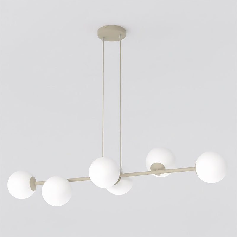 Suspension Magnus 6 lumières beige, verre blanc