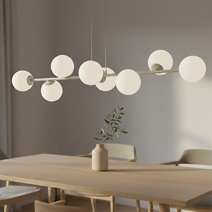 Suspension Magnus 8 lumières beige, verre blanc