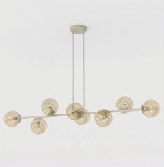 Suspension Magnus 8 lumières beige, verre ambré
