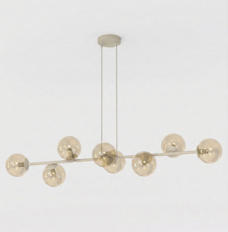Suspension Magnus 8 lumières beige, verre ambré
