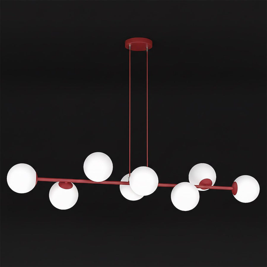 Suspension Magnus 8 lumières bordeaux, verre blanc