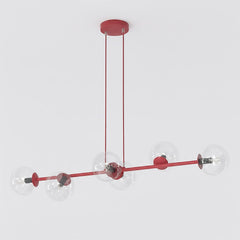 Suspension Magnus 6 lumières bordeaux, verre transparent