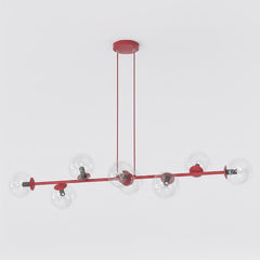 Suspension Magnus 8 lumières bordeaux, verre transparent
