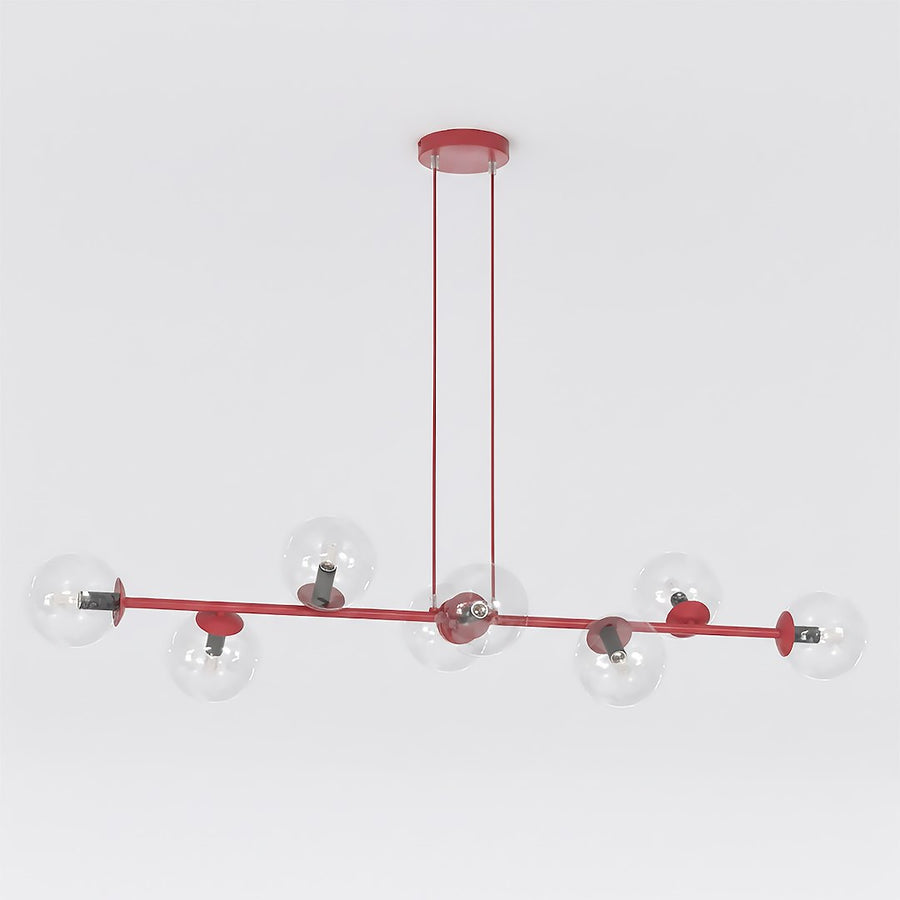 Suspension Magnus 8 lumières bordeaux, verre transparent