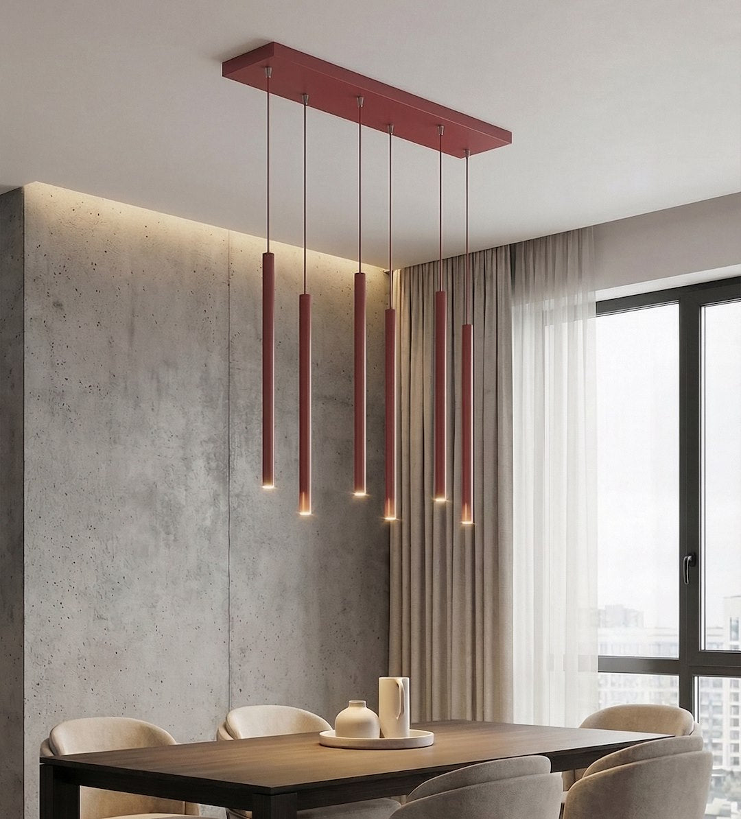 Suspension Selter 6 lumières bordeaux