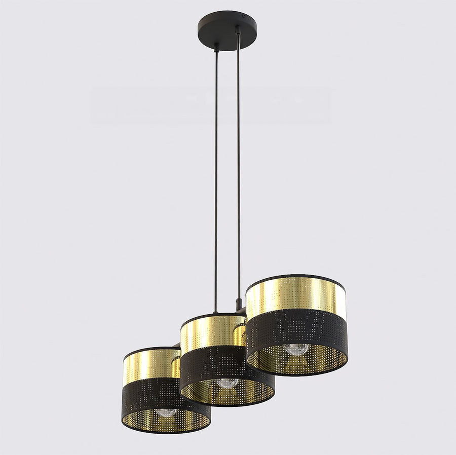 Suspension Lux 3 lumières noire, tissu doré