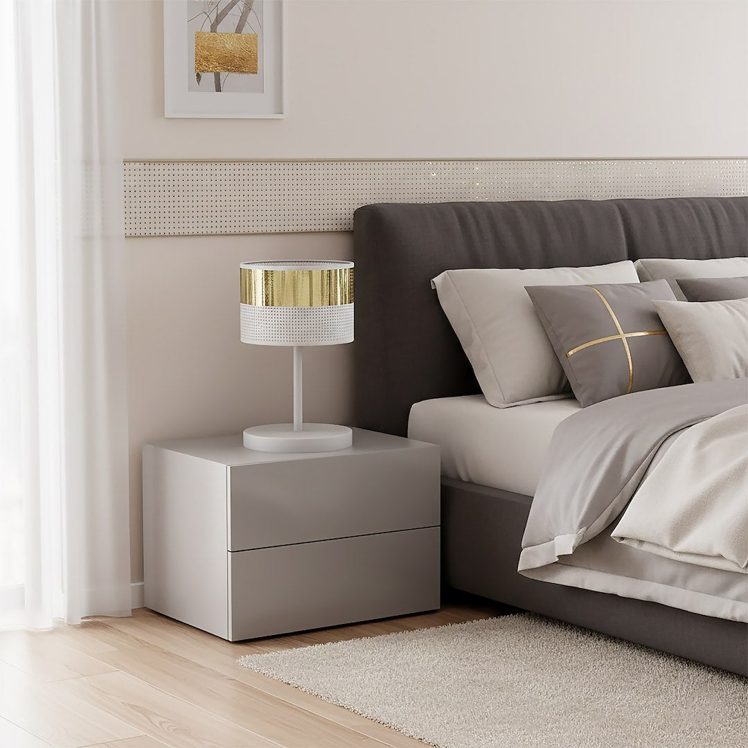 Lampe à poser Lux blanche, tissu doré