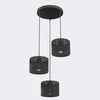 Suspension Karbon 3 lumières noire, tissu noir, H 43 cm