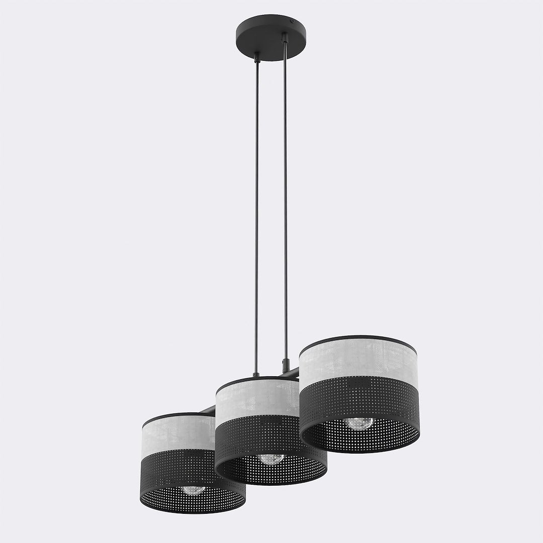 Suspension Karbon 3 lumières noire, tissu gris