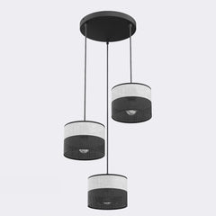 Suspension Karbon 3 lumières noire, tissu gris, H 43 cm