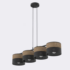 Suspension Karbon 4 lumières noire, tissu marron
