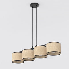 Suspension Eco 4 lumières noire, rotin