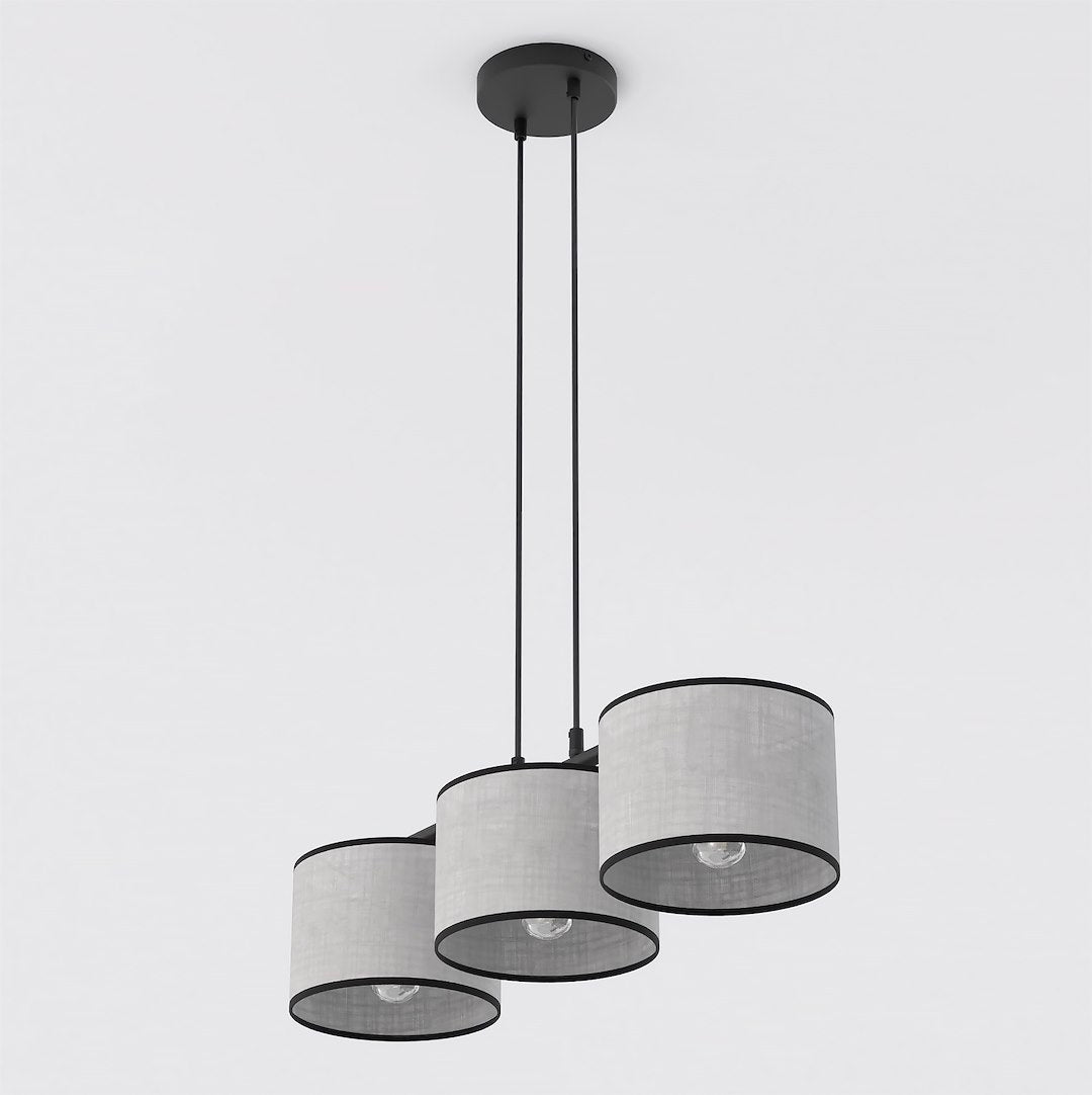 Suspension Eco 3 lumières grise et noire, tissu gris