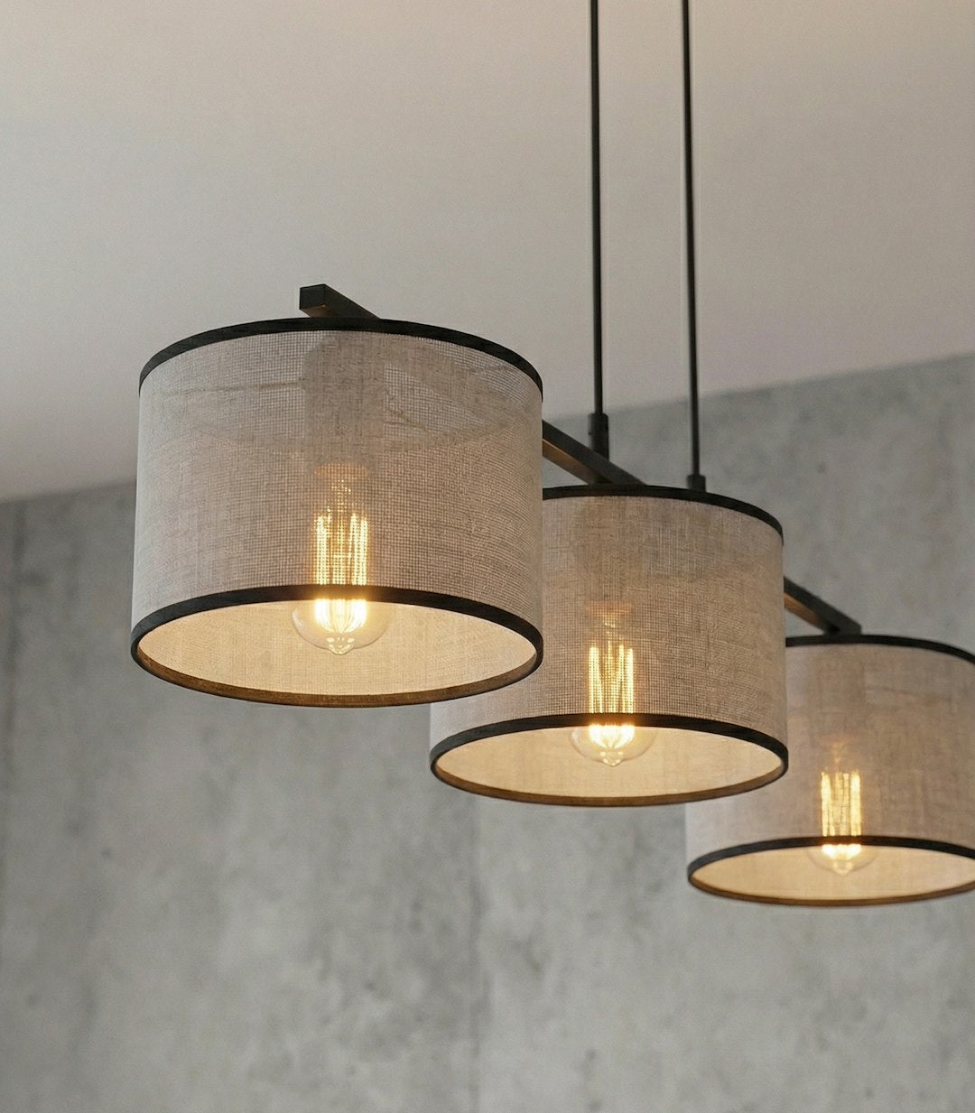 Suspension Eco 3 lumières grise, tissu gris
