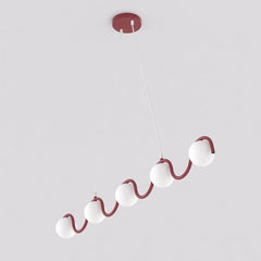 Suspension Sinus 5 lumières bordeaux, verre blanc