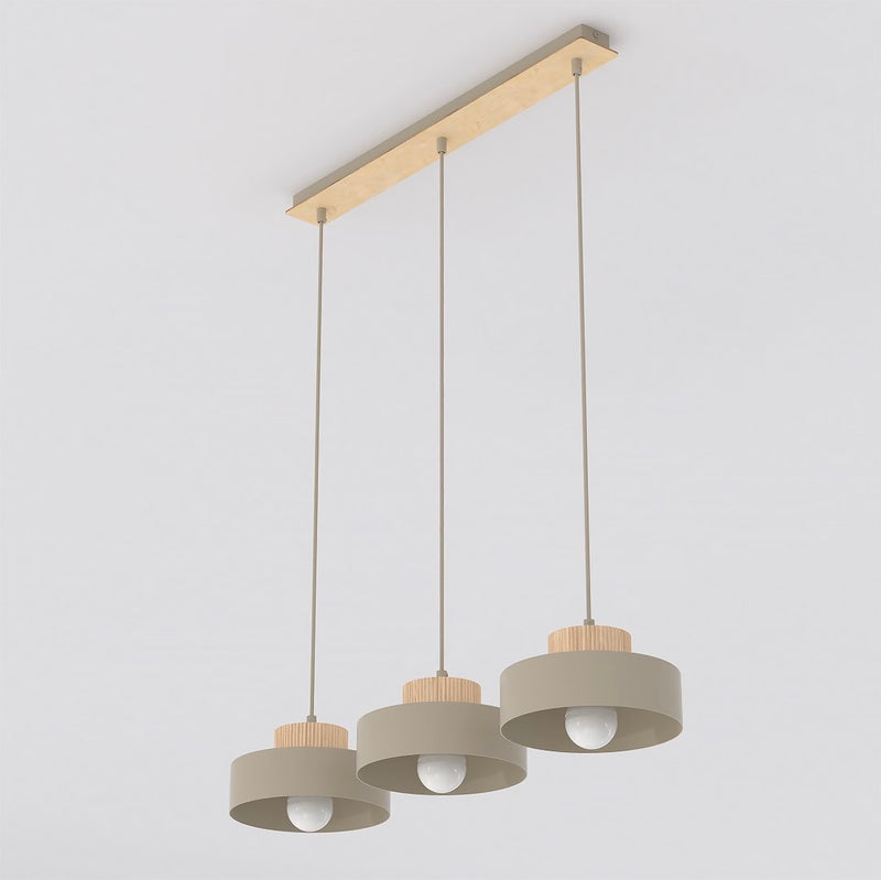Suspension Kivi 3 lumières beige, bois
