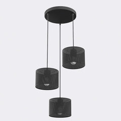 Suspension Lux 3 lumières noire, tissu noir, H 43 cm