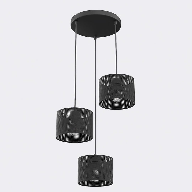 Suspension Lux 3 lumières noire, tissu noir, H 43 cm