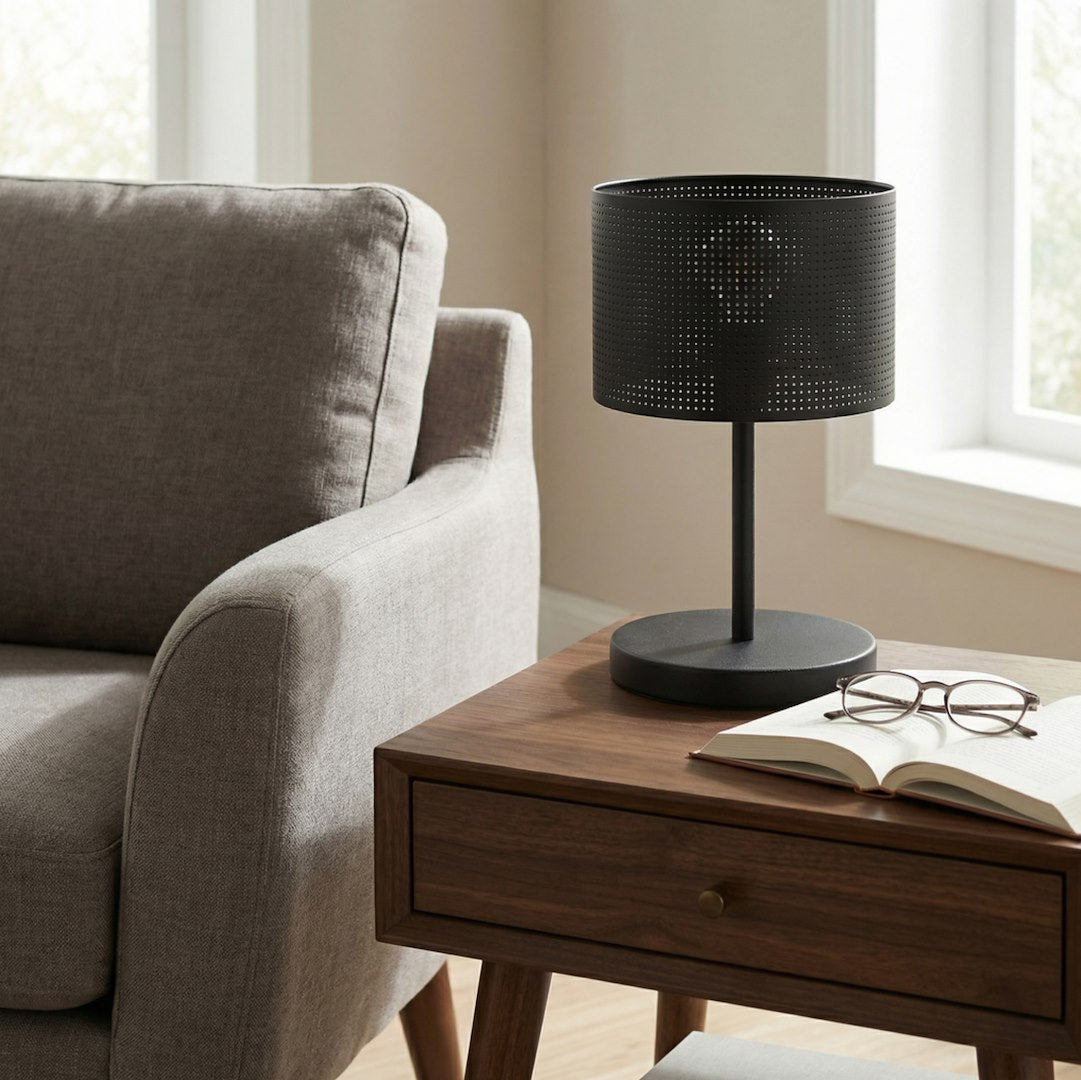 Lampe à poser Lux noire, tissu noir