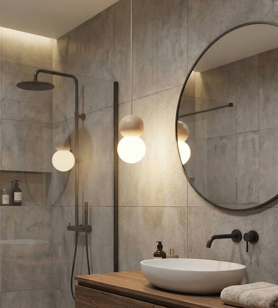 Suspension Loop beige, bois blanc