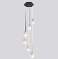 Suspension Loop 6 lumières noire, bois blanc