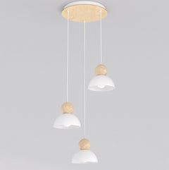 Suspension Kaki 3 lumières blanche, bois, H 41 cm