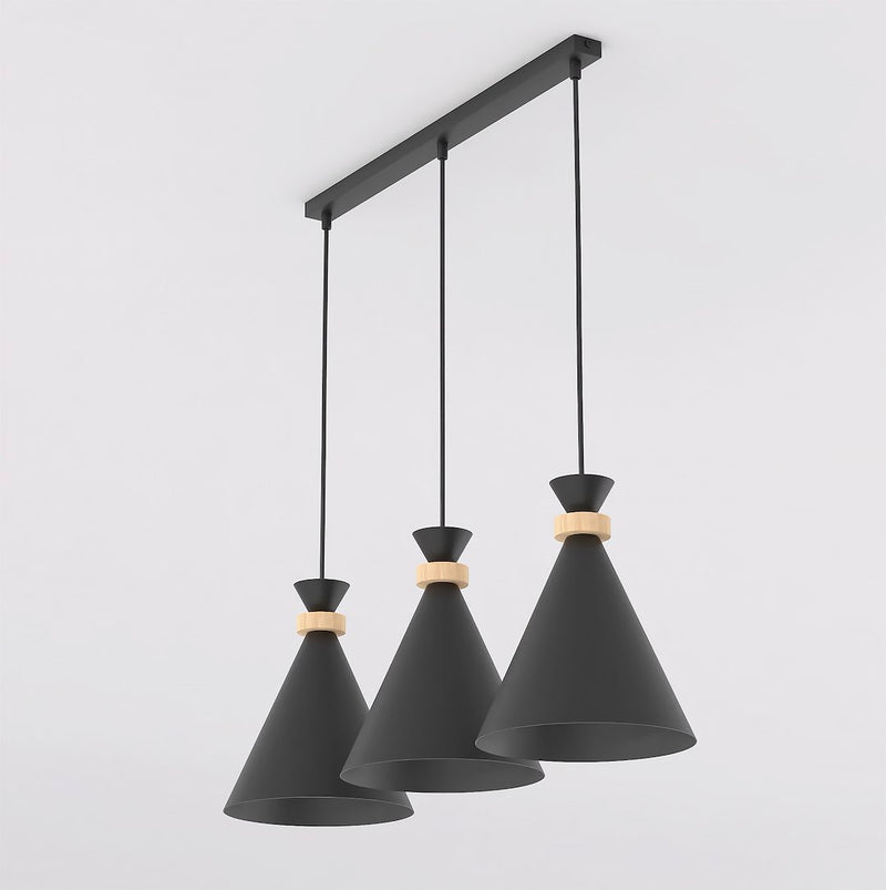 Suspension Zero 3 lumières noire, bois