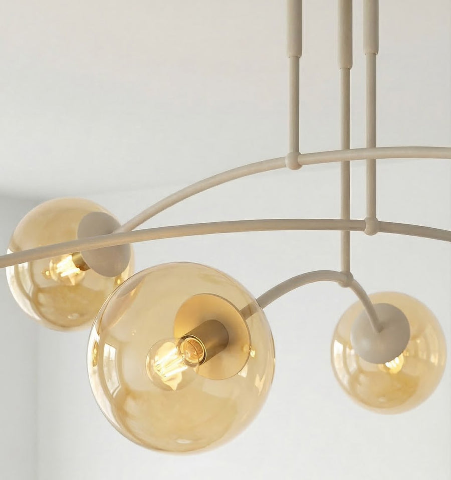 Plafonnier Pregos 6 lumières beige, verre ambré