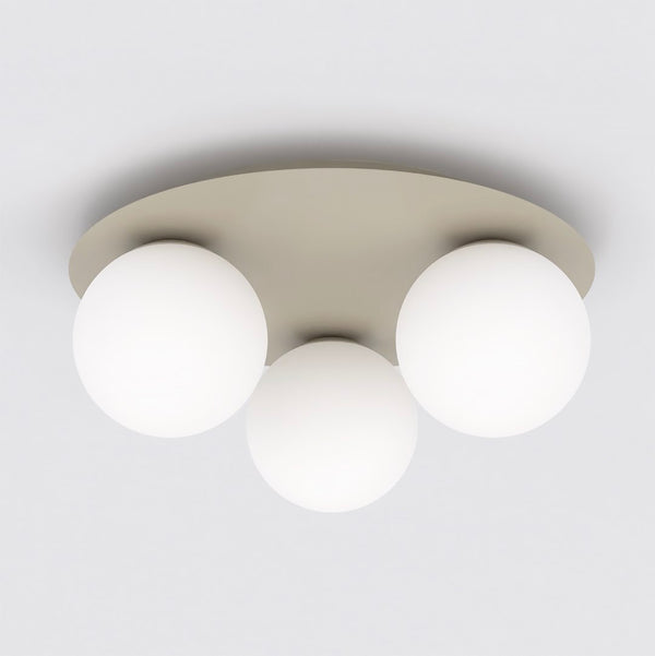 Plafonnier Solar 3 lumières beige, verre blanc