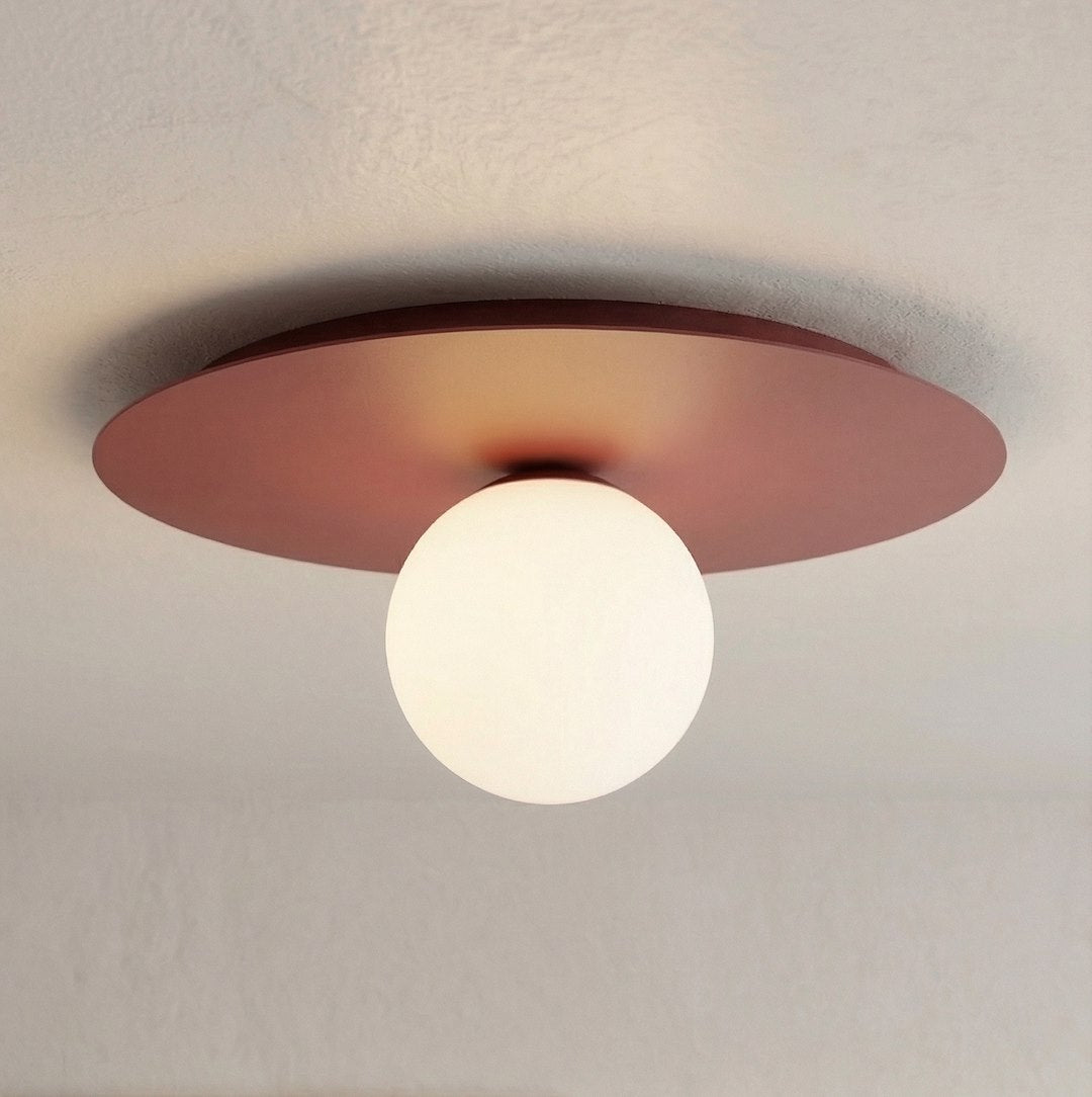 Plafonnier Solar bordeaux, verre blanc