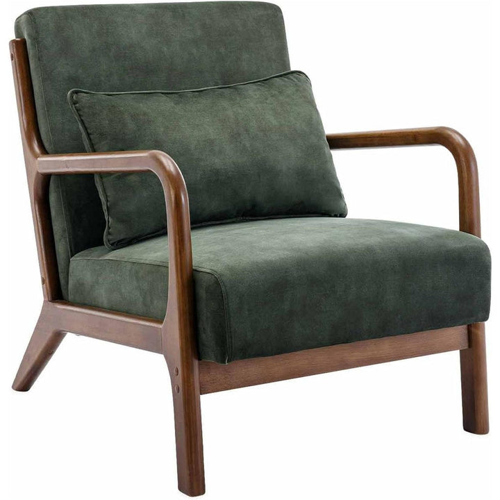 Alice'S Home - Fauteuil En Velours Kaki. Pieds Bois D'Hévéa Teinté Noyer Clair. 1 Place Droit Fixe. Pieds Compas Scandinave | Designix -     - https://designix.fr/