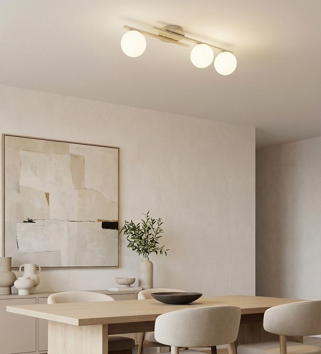 Plafonnier Kairo 3 lumières beige, verre blanc