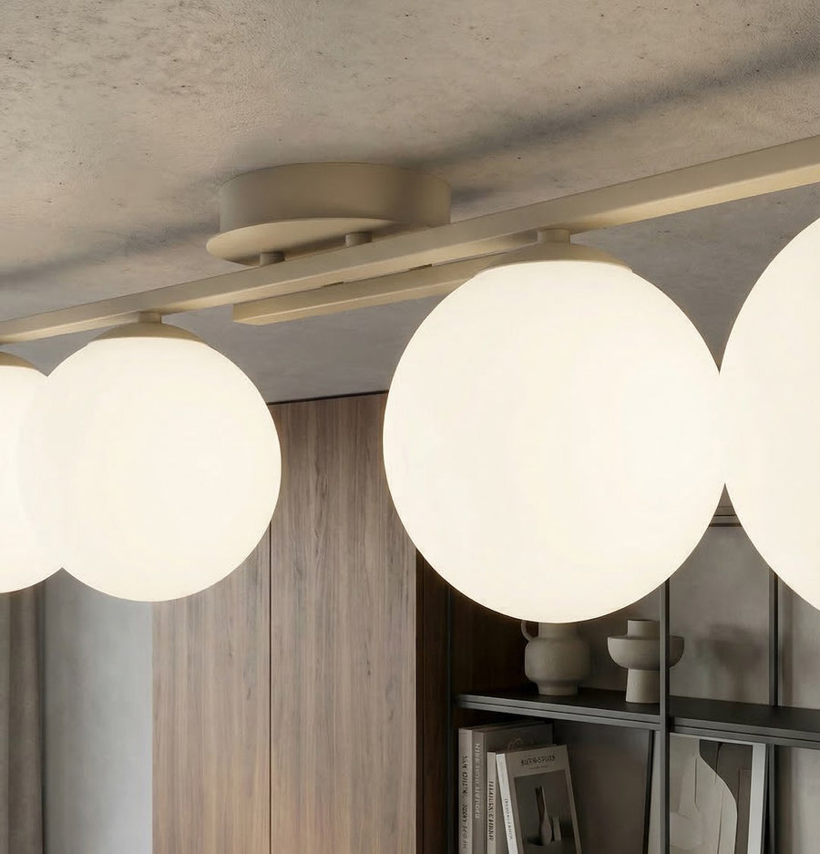 Plafonnier Kairo 4 lumières beige, verre blanc