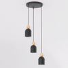 Suspension Mesi 3 lumières noire, bois, H 34 cm