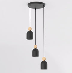 Suspension Mesi 3 lumières noire, bois, H 34 cm