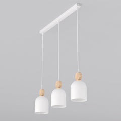 Suspension Mesi 3 lumières blanche, bois, H 11 cm