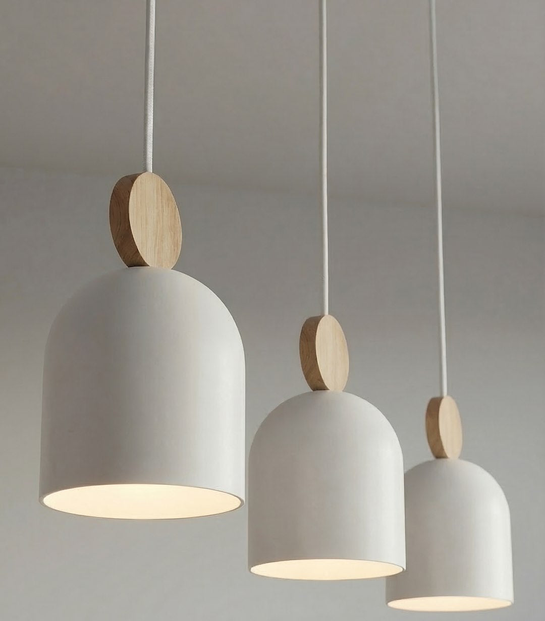 Suspension Mesi 3 lumières blanche, bois, H 11 cm