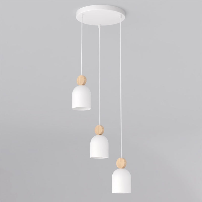 Suspension Mesi 3 lumières blanche, bois, H 34 cm