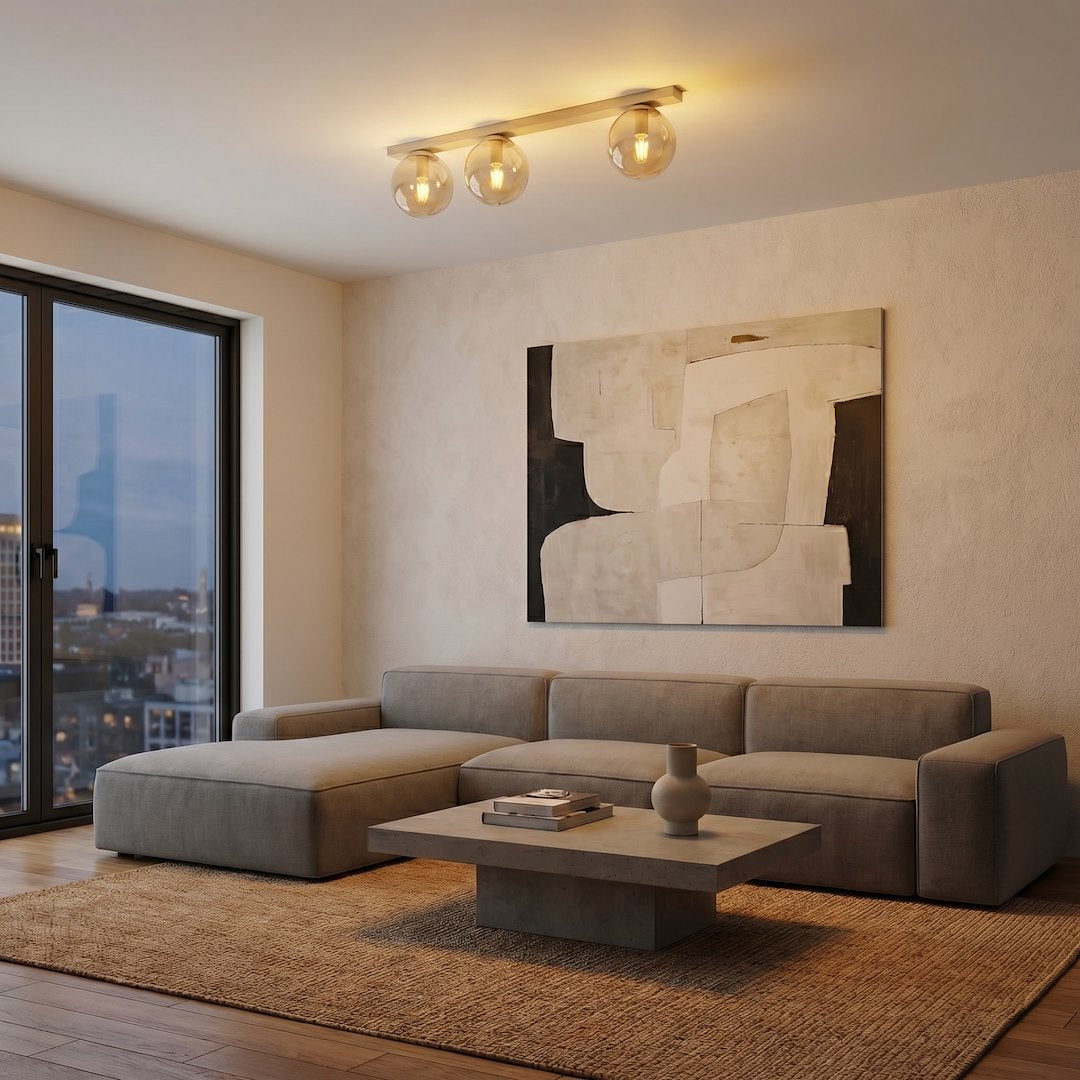 Plafonnier Fit 3 lumières noir, verre ambré