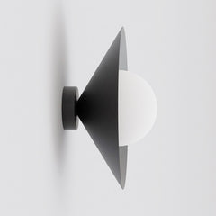 Applique murale Mono noire, verre blanc, H 30 cm