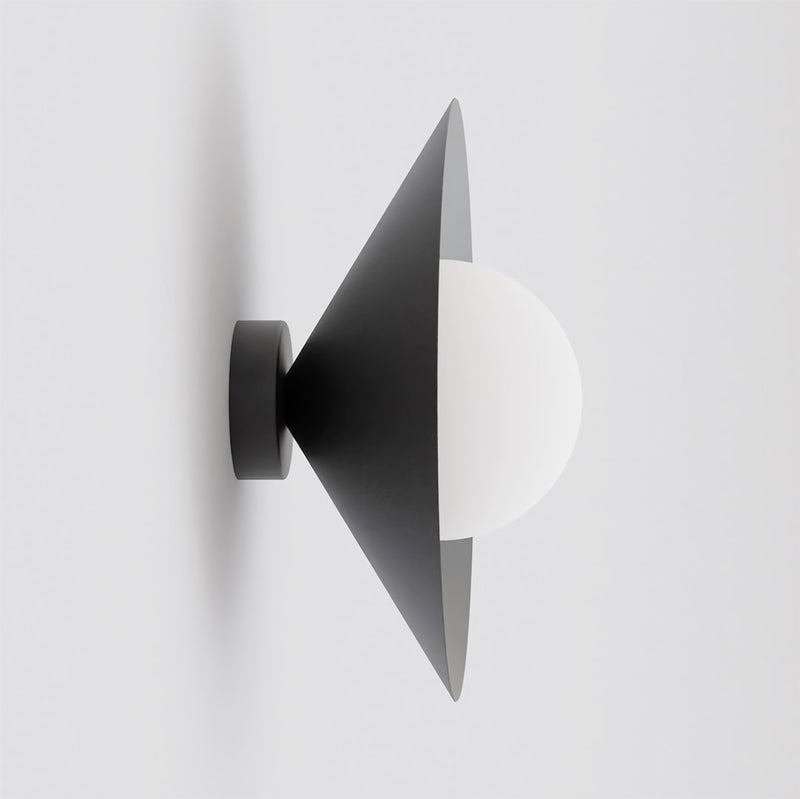 Applique murale Mono noire, verre blanc, H 30 cm