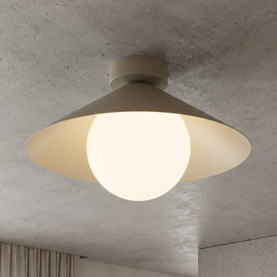 Plafonnier Mono beige, verre blanc, H 30 cm