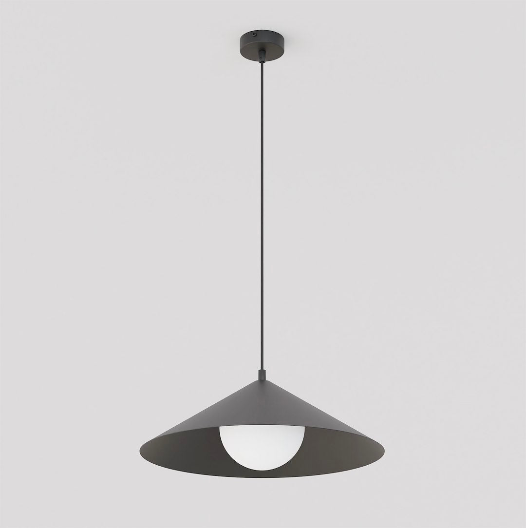 Suspension Mono noire, verre blanc, H 40 cm