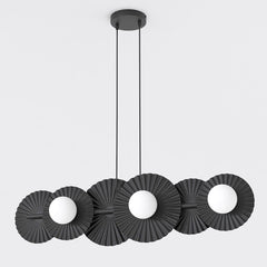 Suspension Umbra 6 lumières noire, verre blanc