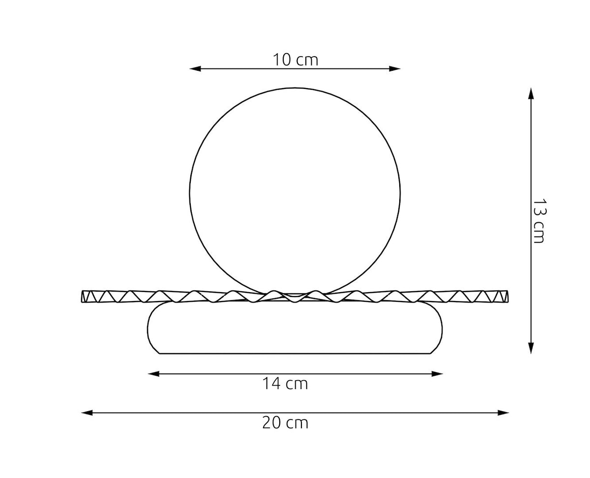 Schéma coté du luminaire indiquant dix centimètres de sphère et treize de hauteur