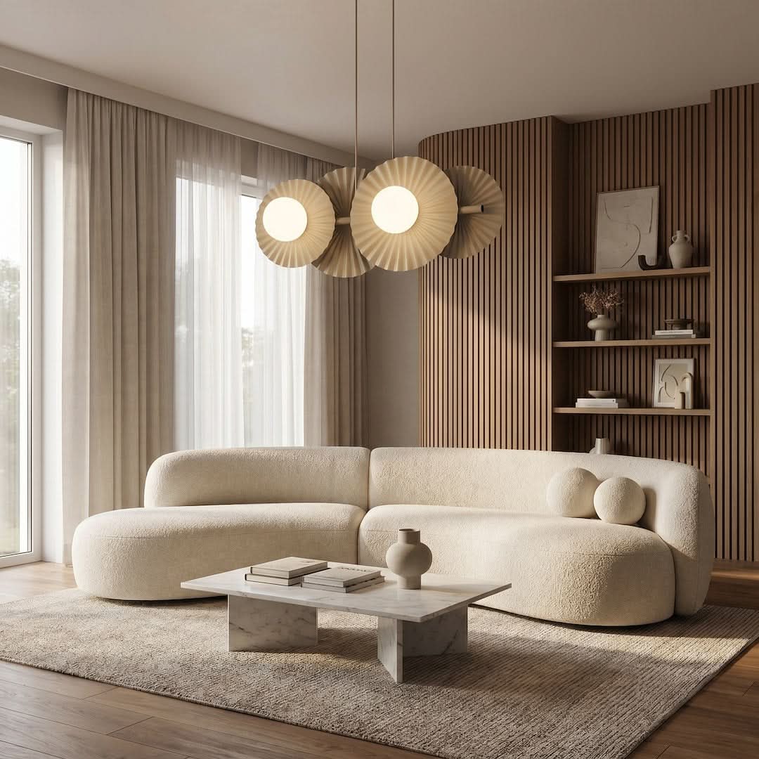 Suspension Umbra 4 lumières beige, verre blanc