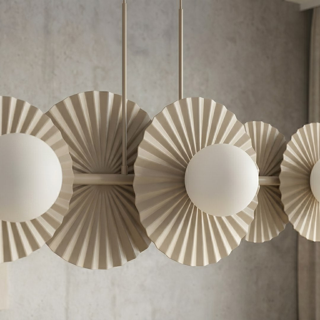 Suspension Umbra 6 lumières beige, verre blanc