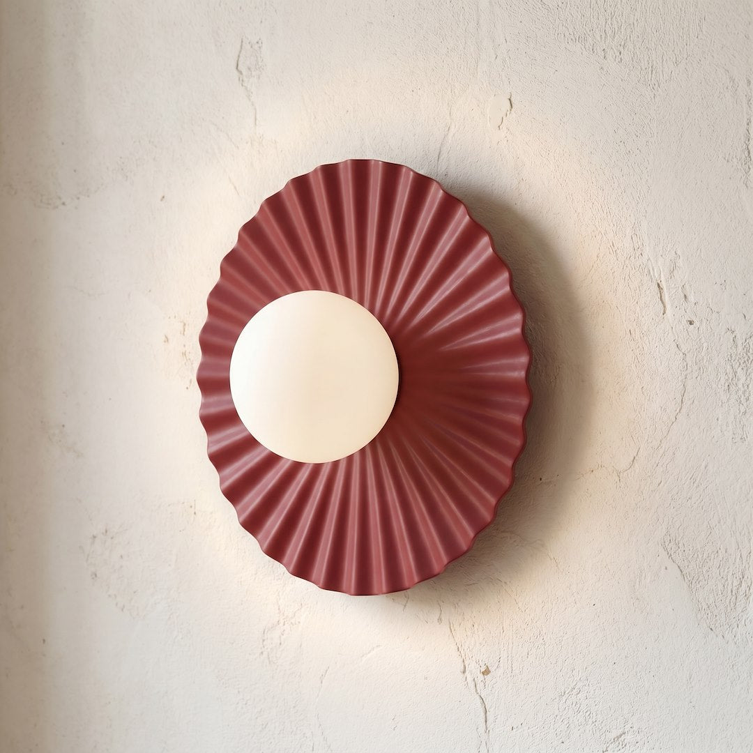 Applique murale Umbra bordeaux, verre blanc, P 25 cm