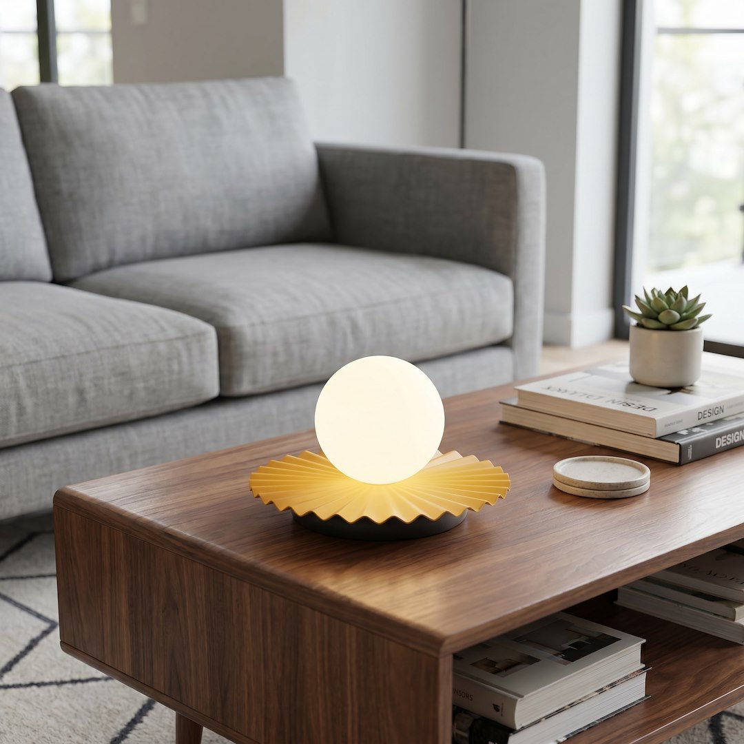 Lampe à poser Umbra orange et noire, verre blanc
